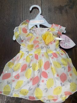 New girls yellow and pink sparkle dress size 3/6 months by Princess rose #8