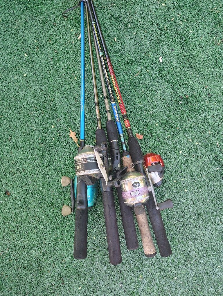 5 Fishing Poles With Reel & Line Bundle Deal
