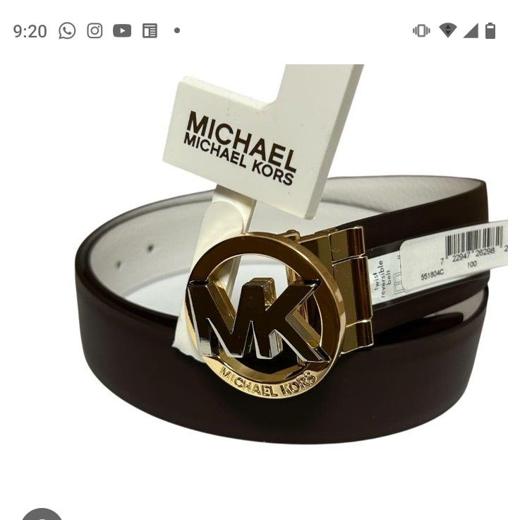 NWT Michael Kors Ladies Belt With Gold And Black Mk Logo 
