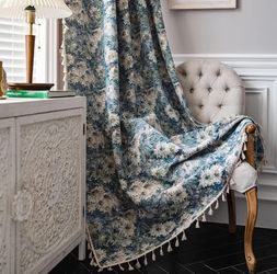 ENJOYBRIDAL Blue Floral Curtains 96 Inch Length 2 Panels 