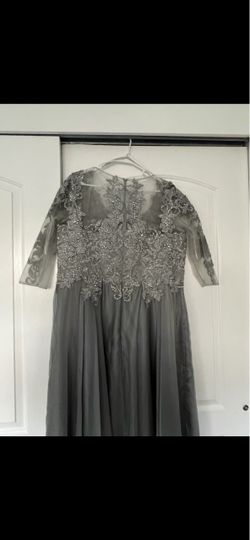 Gray Formal Gown with Lace Bodice