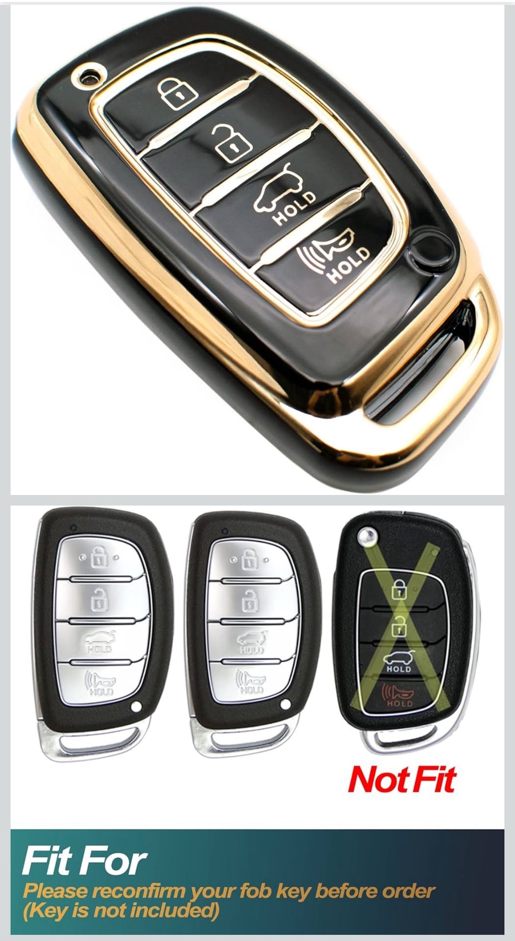 Key Fob Cover Compatible with Hyundai Elantra Elantra GT Ioniq Sonata Tucson Smart 4 Buttons TPU Remote Keyless Key Fob Case Protection Shell Accessor