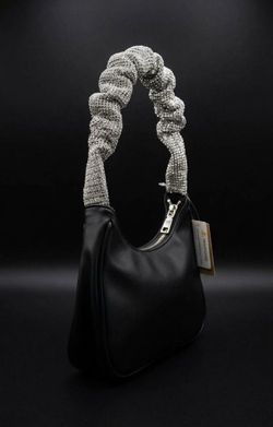 Rhinestone Handle Black Handbag