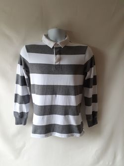Old Navy boys long sleeve gray/white striped rugby polo shirt size XL(14-16)