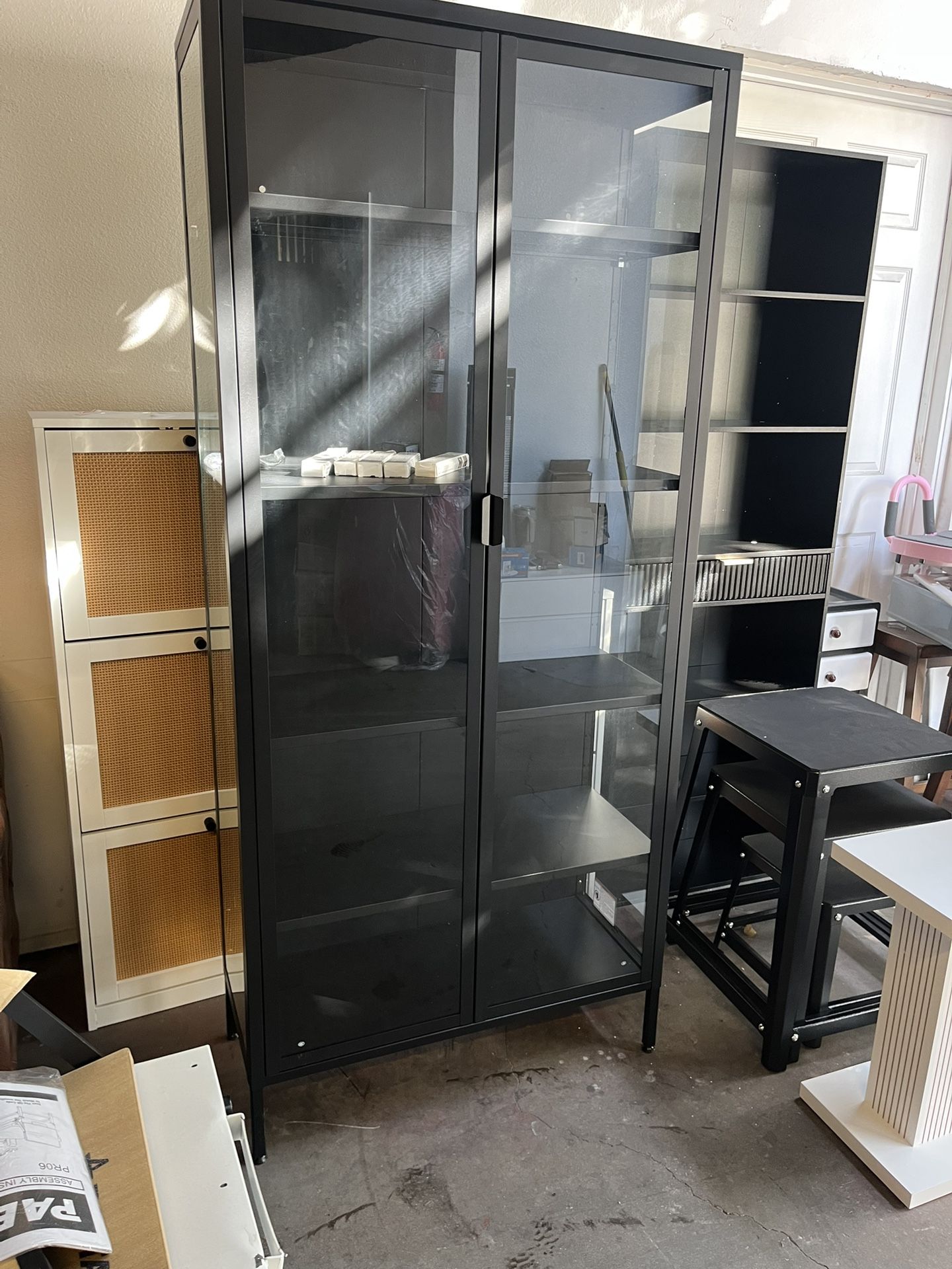 71”Lighted Display Cabinet with Glass Doors, 5-Tier Curio Cabinet with 4 Adjustable Shelves for Collectibles Toy Organizers Rack & Display Shelf ,Blac