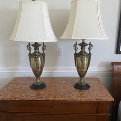 Antique Bronze And Marble Lamps