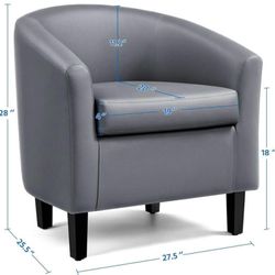 Accent Chair with Wood Sturdy Legs, Faux Leather Club Chair Comfy Armchair Modern Tub Chair, Gray