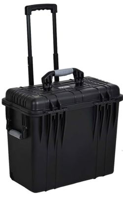 MEIJIA Waterproof Portable Equipment Hard Case With Retractable Pull Handle And Rolling Wheels,Customized Fit Foam Inserted, Elegant Black, Fit For Dr