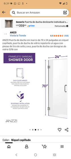 Puerta de baño de vidrio nueva 24 ancho por 58 de largo