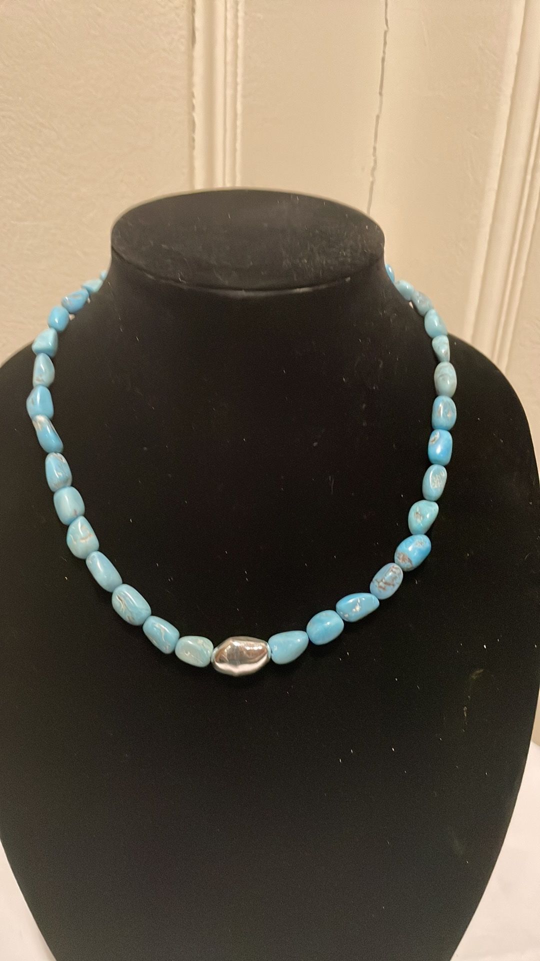 Beautiful blue turquoise and silver necklace with...
