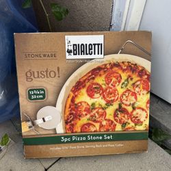 New Bialetti Pizza Baking Stone Set with 12.75" Stone, Rack, Pizza Cut 