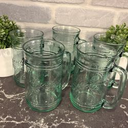 Set of 6 - Coca-Cola Green Glass Mugs - Cups Beer Mugs - Simi Valley