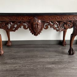 Carved Lion Head Console Table 