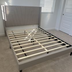 Beige Queen Size Bed Frame 