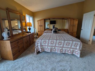 Bedroom headboard and dresser, solid oak