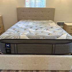 Ashley Furniture Queen Mattress w/ Bed Frame, Storage, Head Board And Dressers With Night Stands 