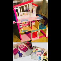 Huge 3 story Barbie Dream House with Elevator,Slide & Pool-comes with 2 Barbie Cars & what is seen in photos and other Barbie accessories not in photo