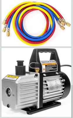XtremepowerUS 3CFM 1/4HP Vacuum Pump HVAC R134a, R12, R22, R410a, A/C Refrigeration R134 Can Tap Adapter, R134 Quick Connector AC Manifold Gauge Air 7