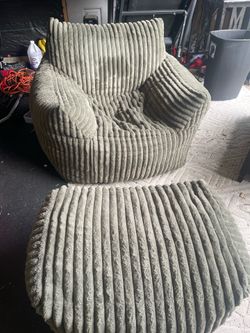 Giant Plush Bean Bag Chair for Adults with Armrests and Footstool
