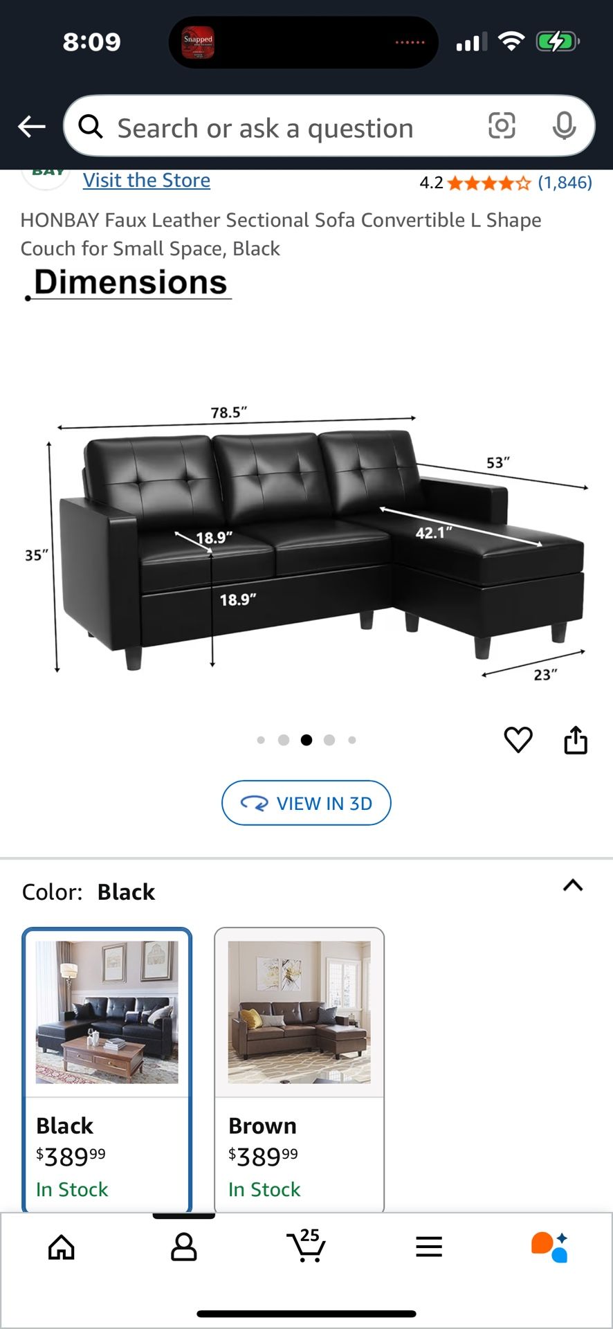 Black Faux Leather Couch For Sale