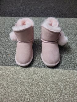 Toddler Pink Suede Boots with Pom Poms