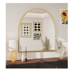 Bathroom Arch Mirror. Gold Trim