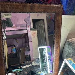 4 foot leather frame mirror antique