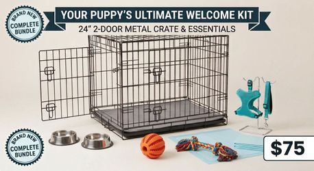 24" 2-Door Metal Dog Crate Puppy Bundle
