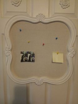 Cynthia Rowley French Provincial Linen Bulletin Pin Board w/ Pins and Hardware