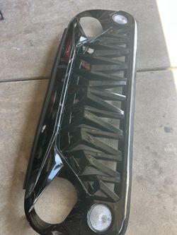 JK Glossy Black Shark Grille Front Grill Compatible with 2007-2018 Jeep Wrangler Rubicon Sahara Sport, ABS