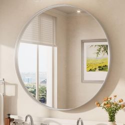 Shop KeonJinn
40 in. W x 40 in. H Round Mirror Framed Brush Nickel Mirrors for Bathroom Wall Bathroom Vanity Mirror Over Sink