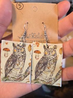 Handmade  Clay Large Owl earrings