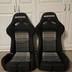 (2) Bride Style Black Low Max Gradient Recliner Bucket Racing Seats Gloss Black Shell New