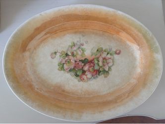 Homer Laughlin Genesee Shape Platter 1914 13.25" x 10" Rose Center Orange Band