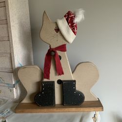 Wood Snow Cat Tabletop Decor