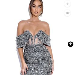  Silver sequin sparkle corset mini dress