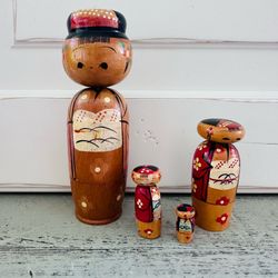 Set of 4 Vintage Kokeshi Nesting Dolls Wooden Painted Japan