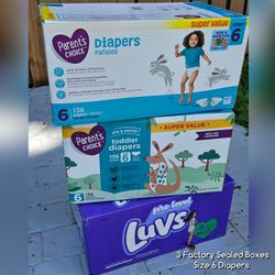 Diapers (Size 6) – 3 Unopened Super Value Boxes (Luvs & Parent's Choice)