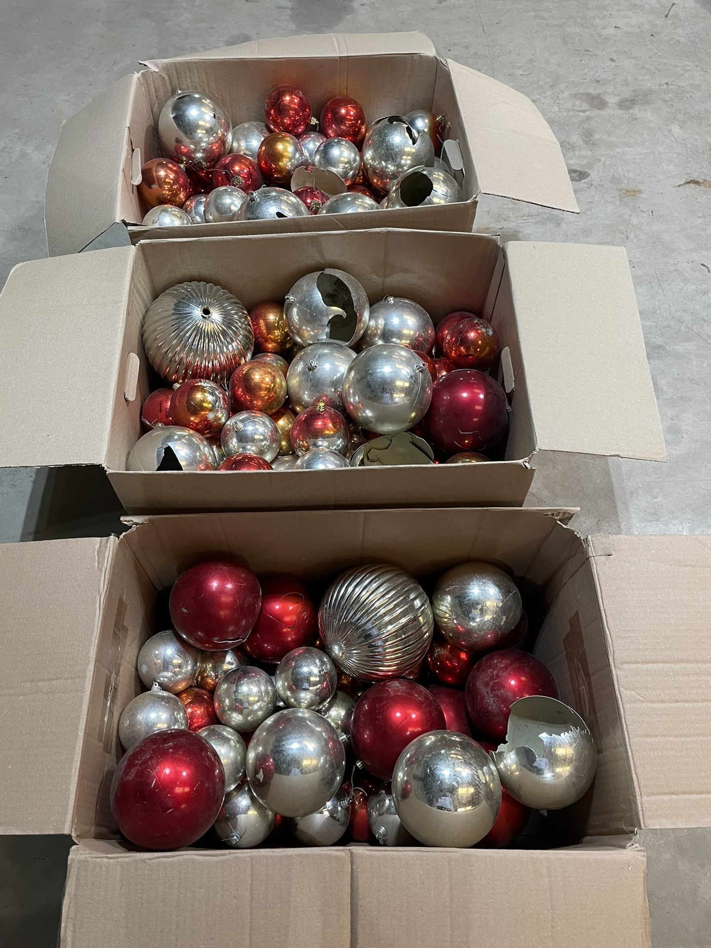 3 Large Boxes Of Plastic Christmas Ball Ornaments