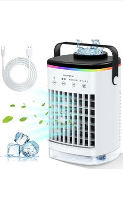 Portable Air Conditioners, Cooling fan Mini Air Conditioner Portable, 4 Wind Speed & 7 LED Light, 2 Cool Air Spray & 2-8H Timer, Personal Air Conditio