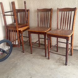 4 Solid Wood Bar Stools 