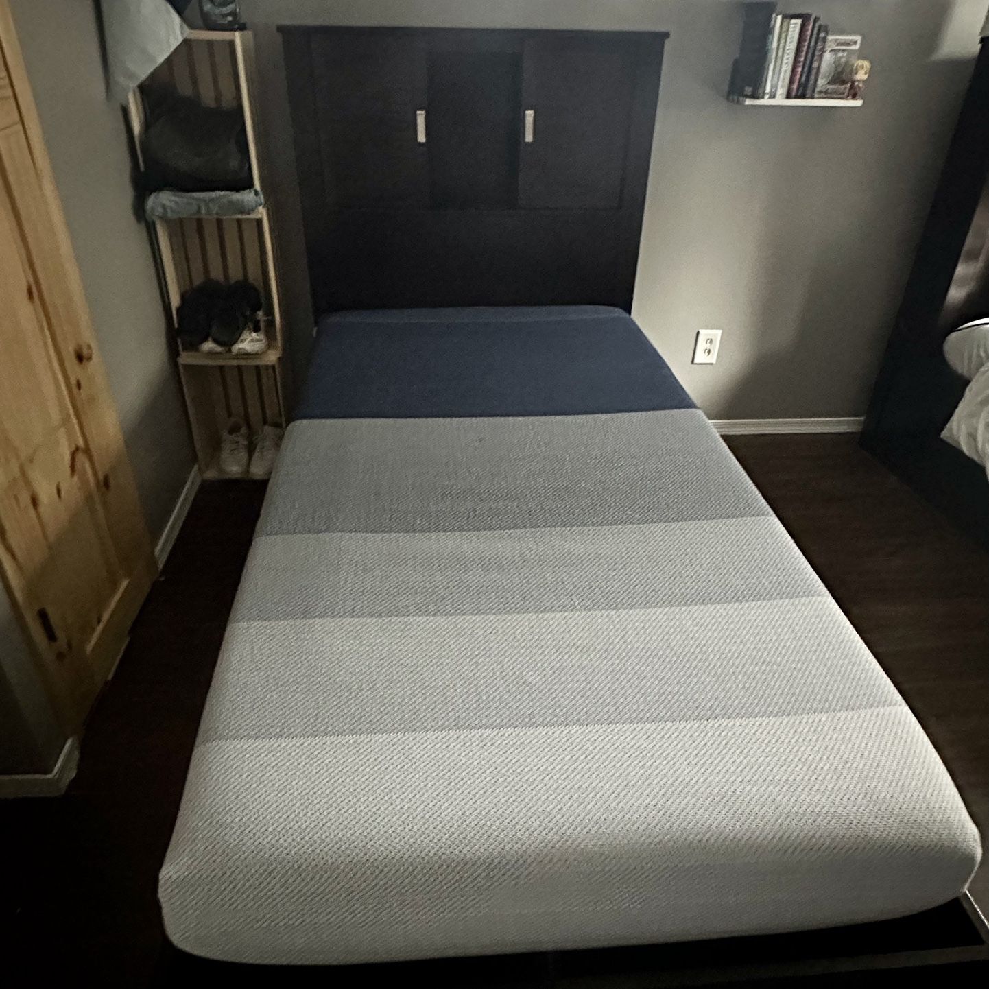 Almost Brand New twin Size Bed Frame, Headboard Plus Twin Size Mattress From Bob’s Furniture 
