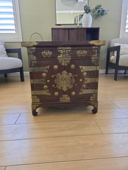 The item is a Mid-Century Japanese mahogany wood side table