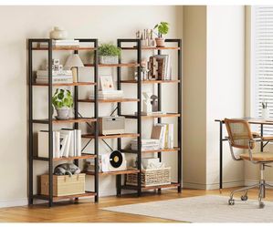 5-Tier Triple Bookcase | Rustic Display Shelf