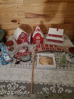 3 CHRISTMAS METAL HOUSES & MISC CHRISTMAS DECOR $25 FOR all 11 items