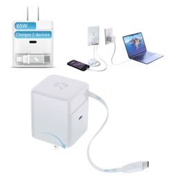 Nimble Wally Stretch 65W Retractable Wall Charger, 2ft USB-C Cable, White