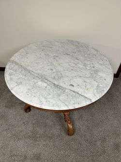 42” Marble Top, Solid Hardwood Table