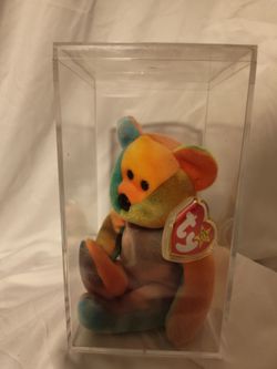 Ty Beanie Baby Peace Bear with Tag Protector & Display Case