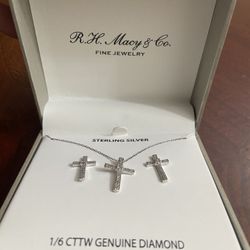 3 Pc. Set Diamond Cross Pendant Necklace & Matching Stud Earrings (1/6 ct. t.w.) in Sterling Silve