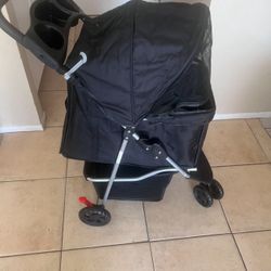 3-Wheel Dog Stroller, Pet Stroller for Small and Medium Cats and Dogs with Cup Holder and Storage Basket, Black 